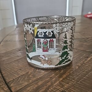 Bath & Body Works Festive Candle Holder with Silver and Green Accents